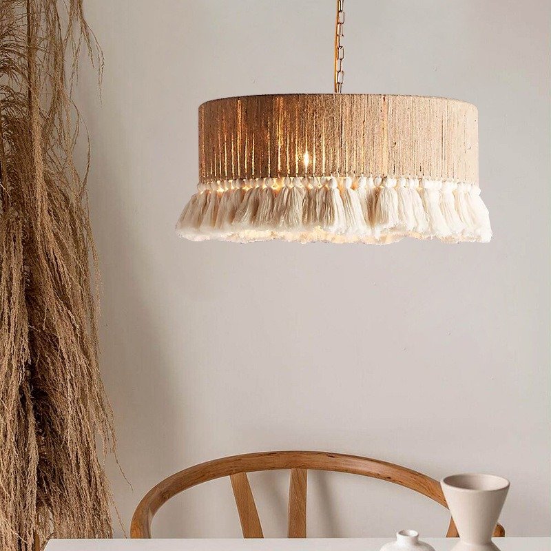 Vintage Bohemian Round Tassel Pendant Lamp